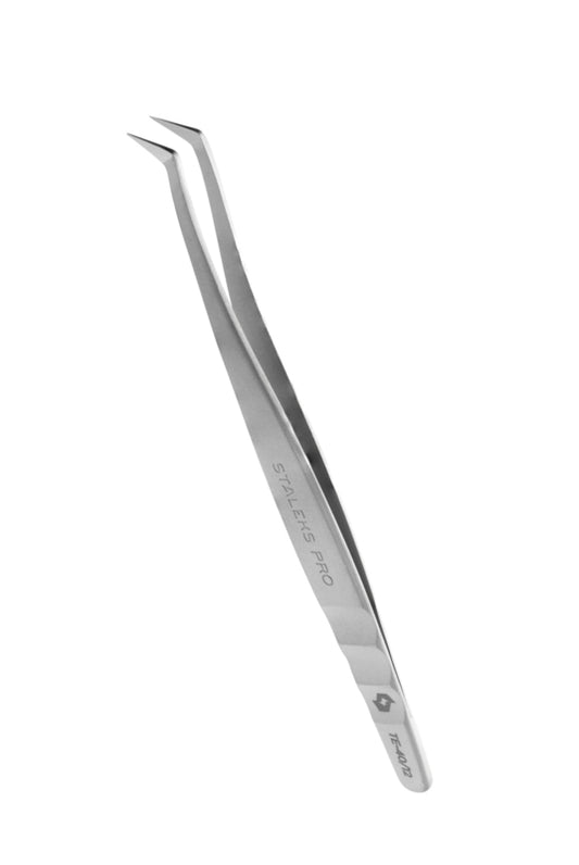 Staleks Pro Wimpernpinzette Expert 40 Typ 12 Gebogen für Volumen-Wimpernverlängerung (TE-40/12)