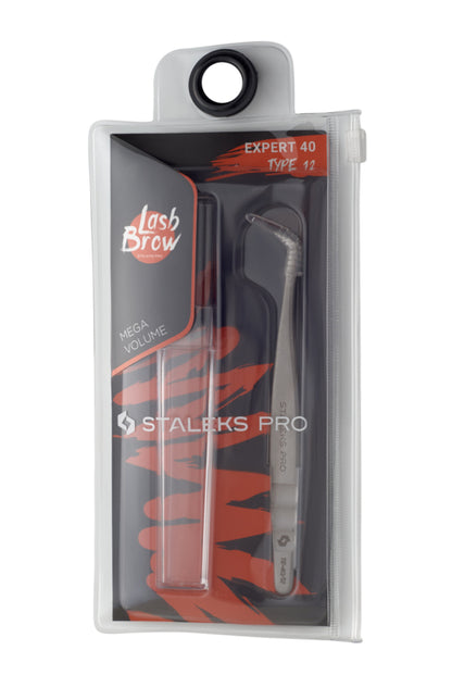 Staleks Pro Wimpernpinzette Expert 40 Typ 12 Gebogen für Volumen-Wimpernverlängerung (TE-40/12)